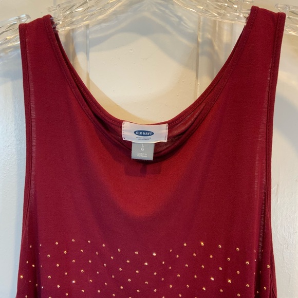 Old Navy Scoop Neck Burgundy Tank with Gold Metallic Gem Accents - Size L - Picture 3 of 5